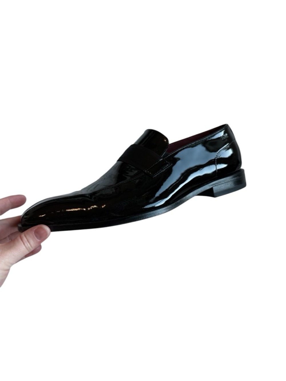 Boss Black Patent Leather Slip-On Loafers with Elastic Strap - Picture 2 of 16